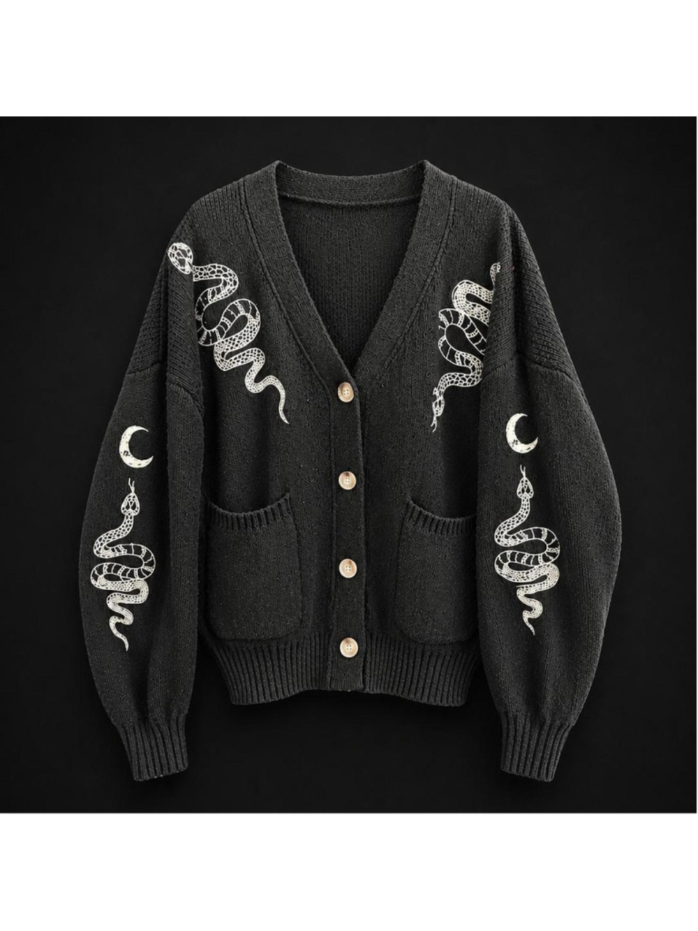 Black wiccan / nerdy / new age boho/ snake print cardigan with pockets size xl b